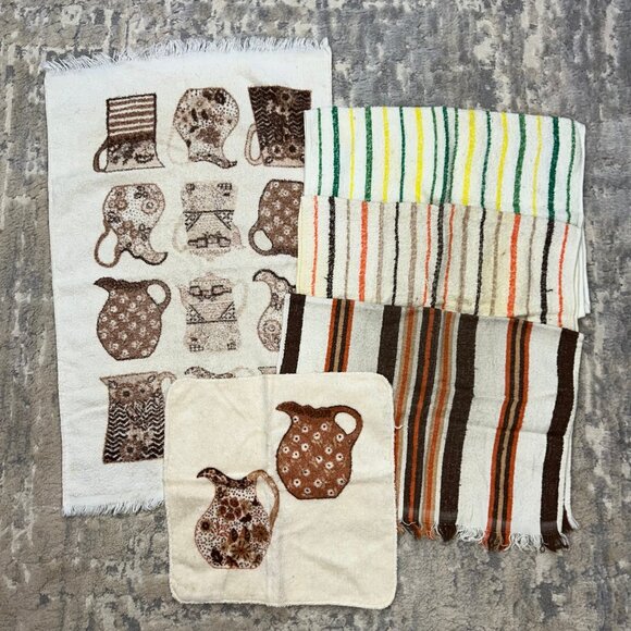 Vintage Kitchen Dish Towels & Dishcloth Set of 5 1970s - Picture 1 of 9